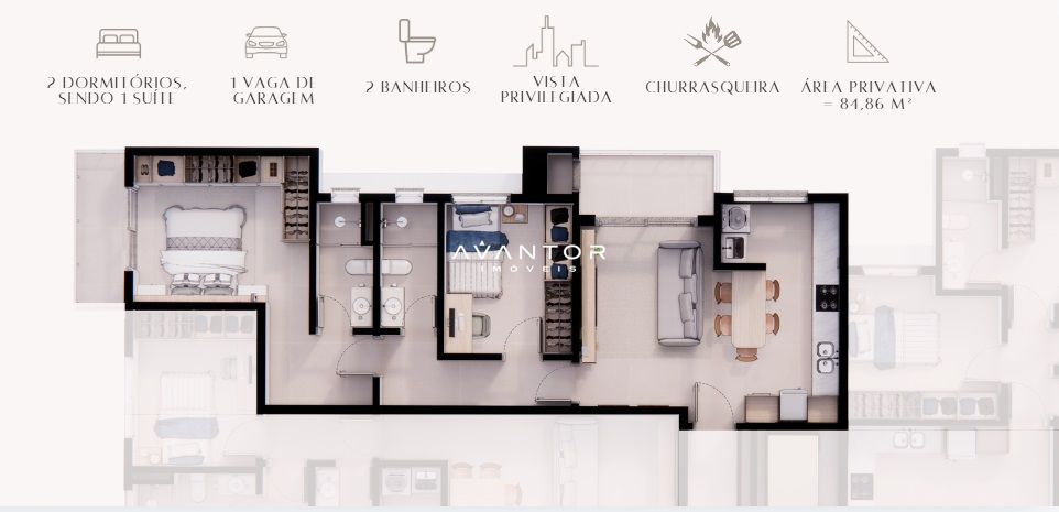 Planta baixa — Apartamento com 2 quartos à venda no Residencial Vista do Bosque, em Nossa Senhora de Lourdes, Santa Maria/RS