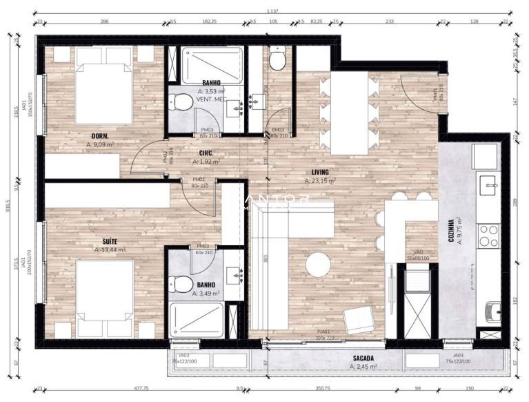 Apartamento com 2 quartos à venda no Allure Urban Garden, em Bonfim, Santa Maria/RS — foto 3 de 13