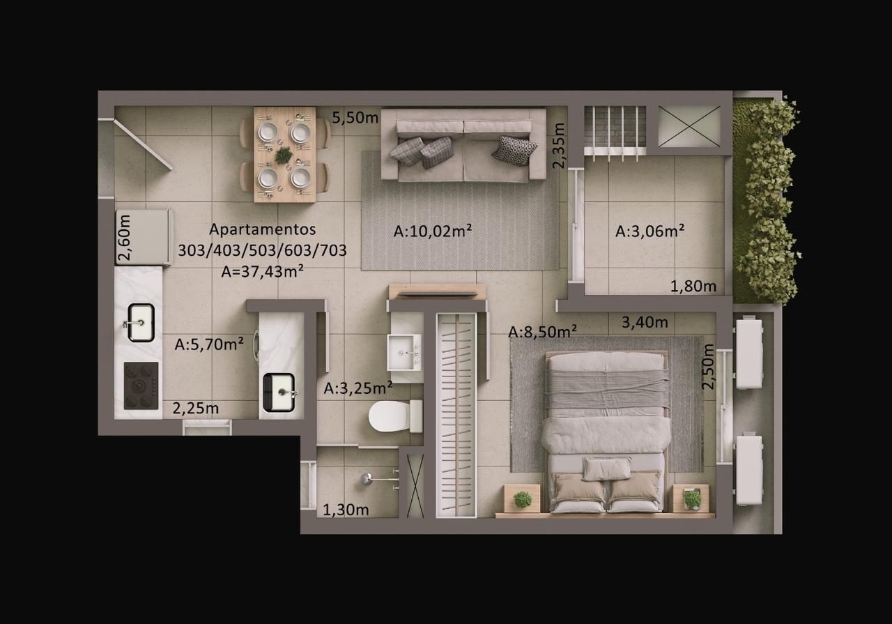 Apartamento com 1 quarto à venda no Residencial Amália, em Camobi, Santa Maria/RS — foto 3 de 8