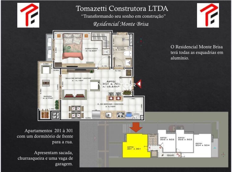Apartamento com 1 quarto à venda no Residencial Monte Brisa, em Camobi, Santa Maria/RS — foto 2 de 2